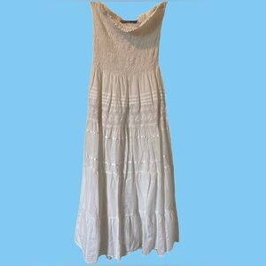 White y2k Strapless eyelet dress